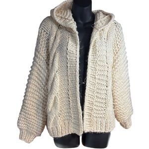 cream-colored Greylin chunky cable-knit open-front hooded cardigan sweater xmall